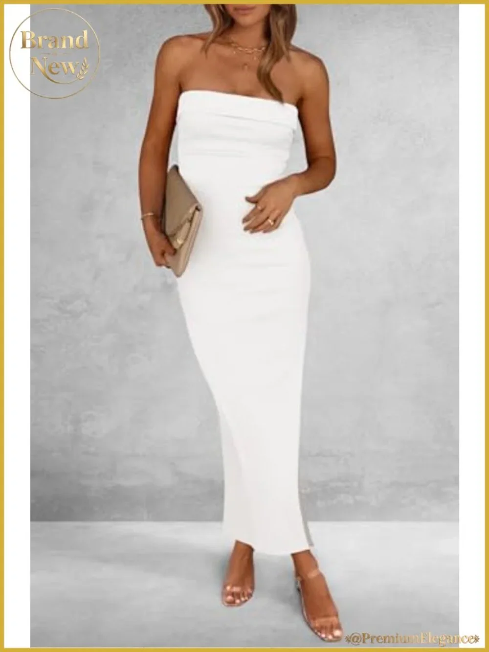 Strapless Maxi Dress Bodycon Mermaid Slit Ribbed Knit Cocktail Party